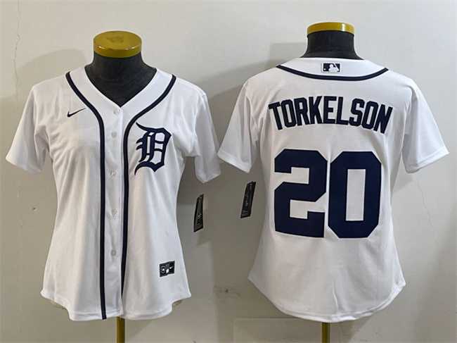 Womens Detroit Tigers #20 Spencer Torkelson White Cool Base Stitched Jersey